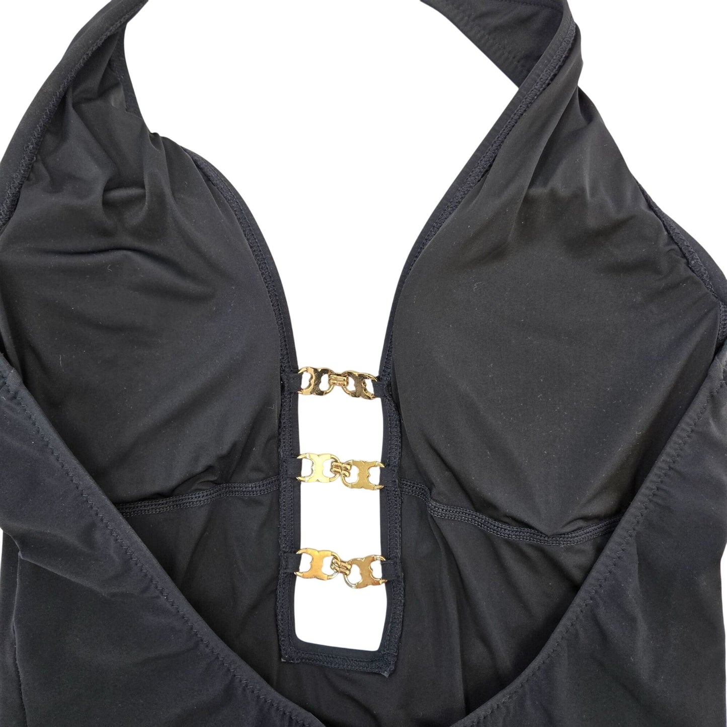 Tory Burch Black Gemini Link Plunge One-Piece Swimsuit Size Medium