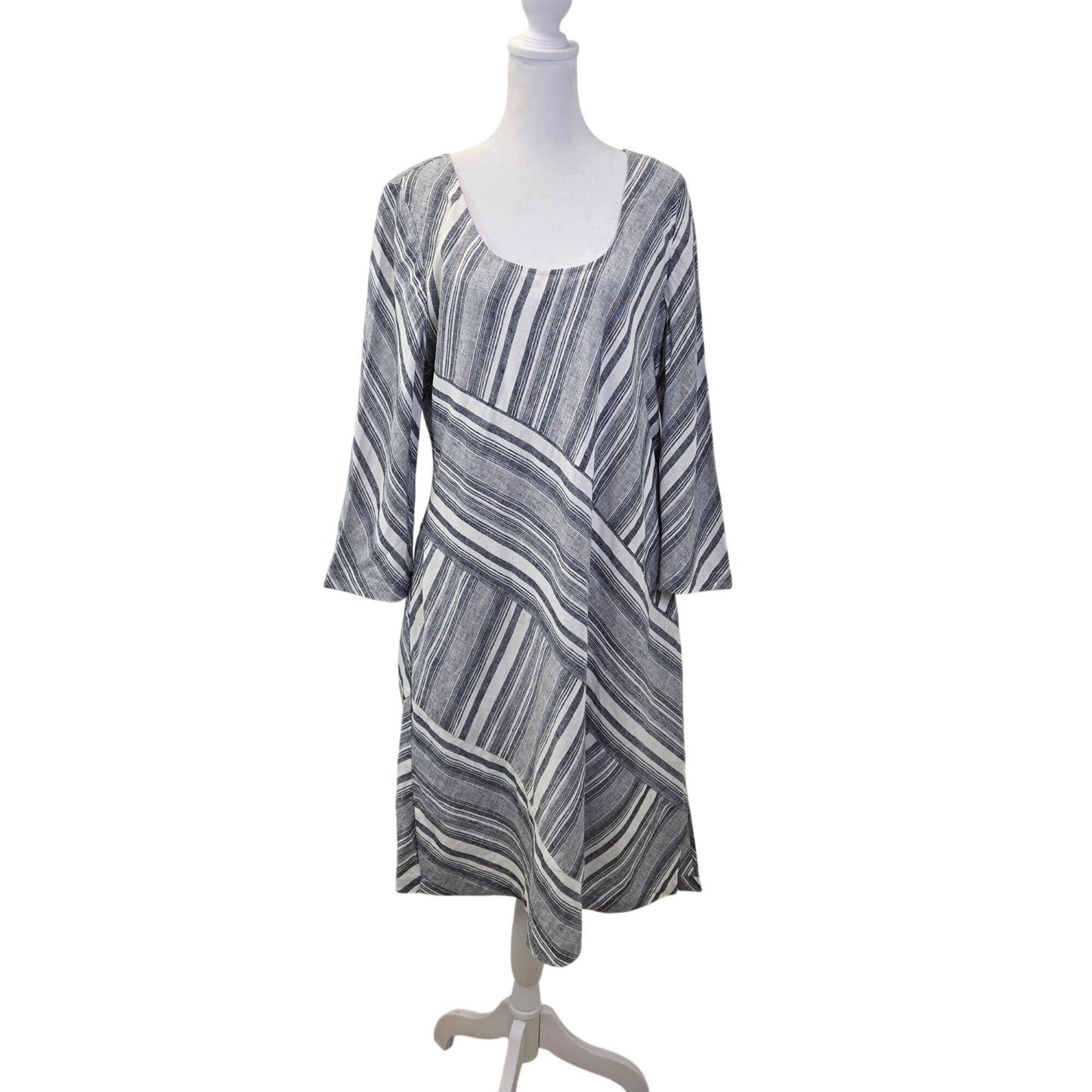 NWT Soft Surroundings Sonja Linen Blend Striped Dress Size Medium