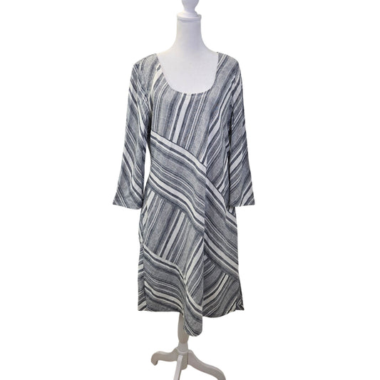 NWT Soft Surroundings Sonja Linen Blend Striped Dress Size Medium