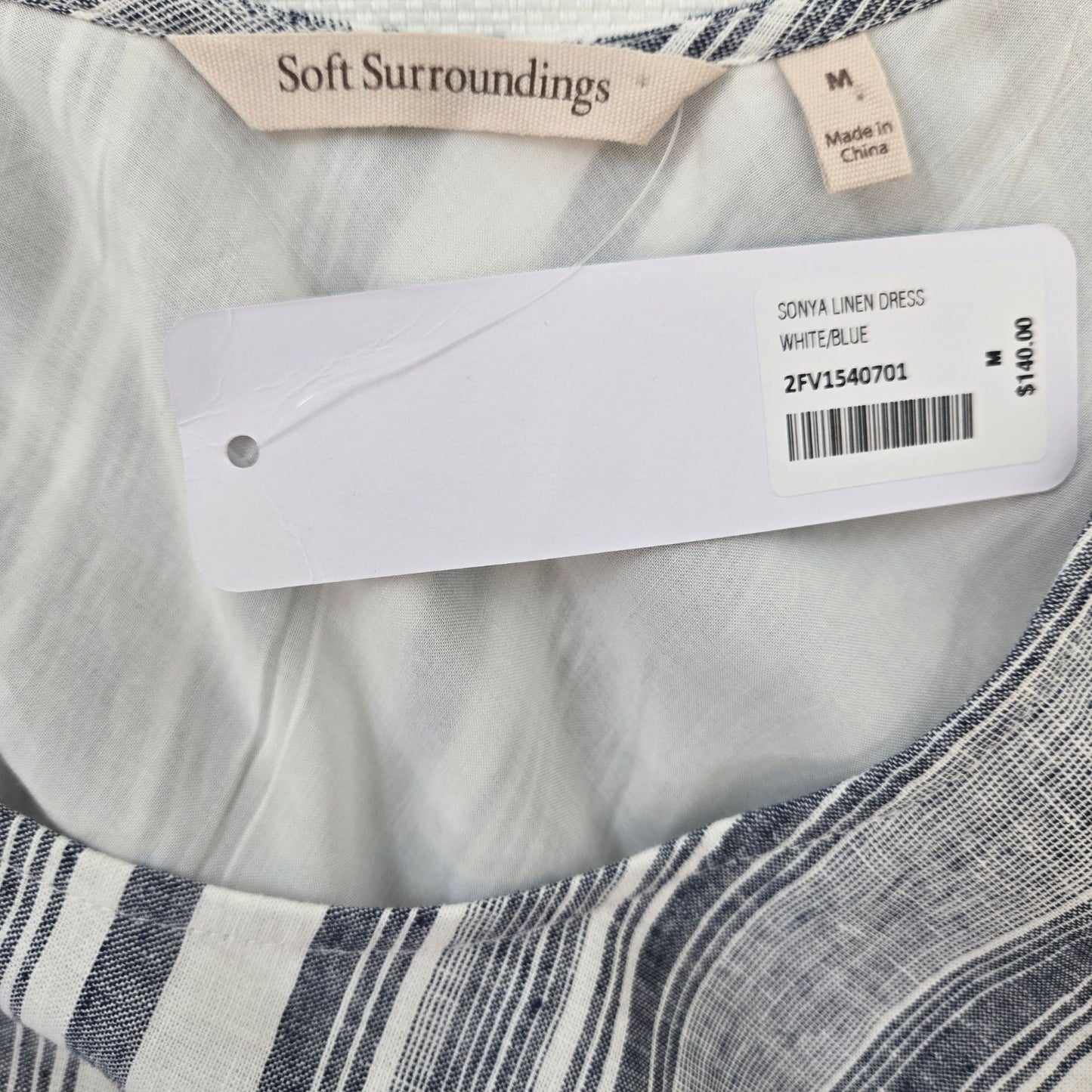 NWT Soft Surroundings Sonja Linen Blend Striped Dress Size Medium