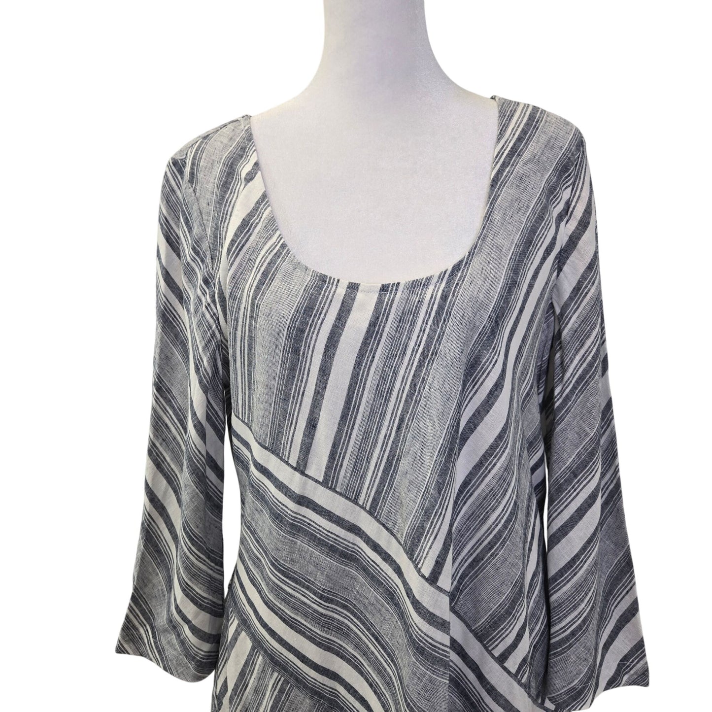 NWT Soft Surroundings Sonja Linen Blend Striped Dress Size Medium