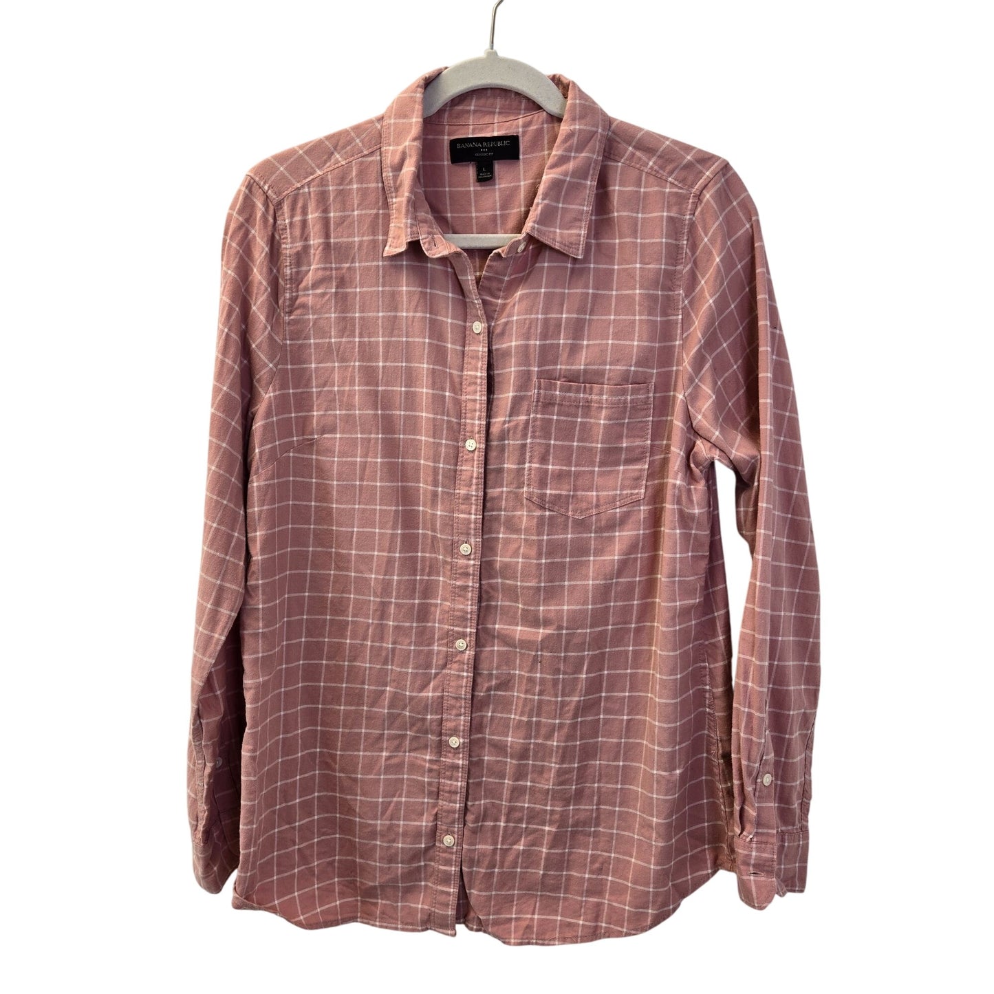 Banana Republic Factory Windowpane Plaid Button Down Shirt Size Large