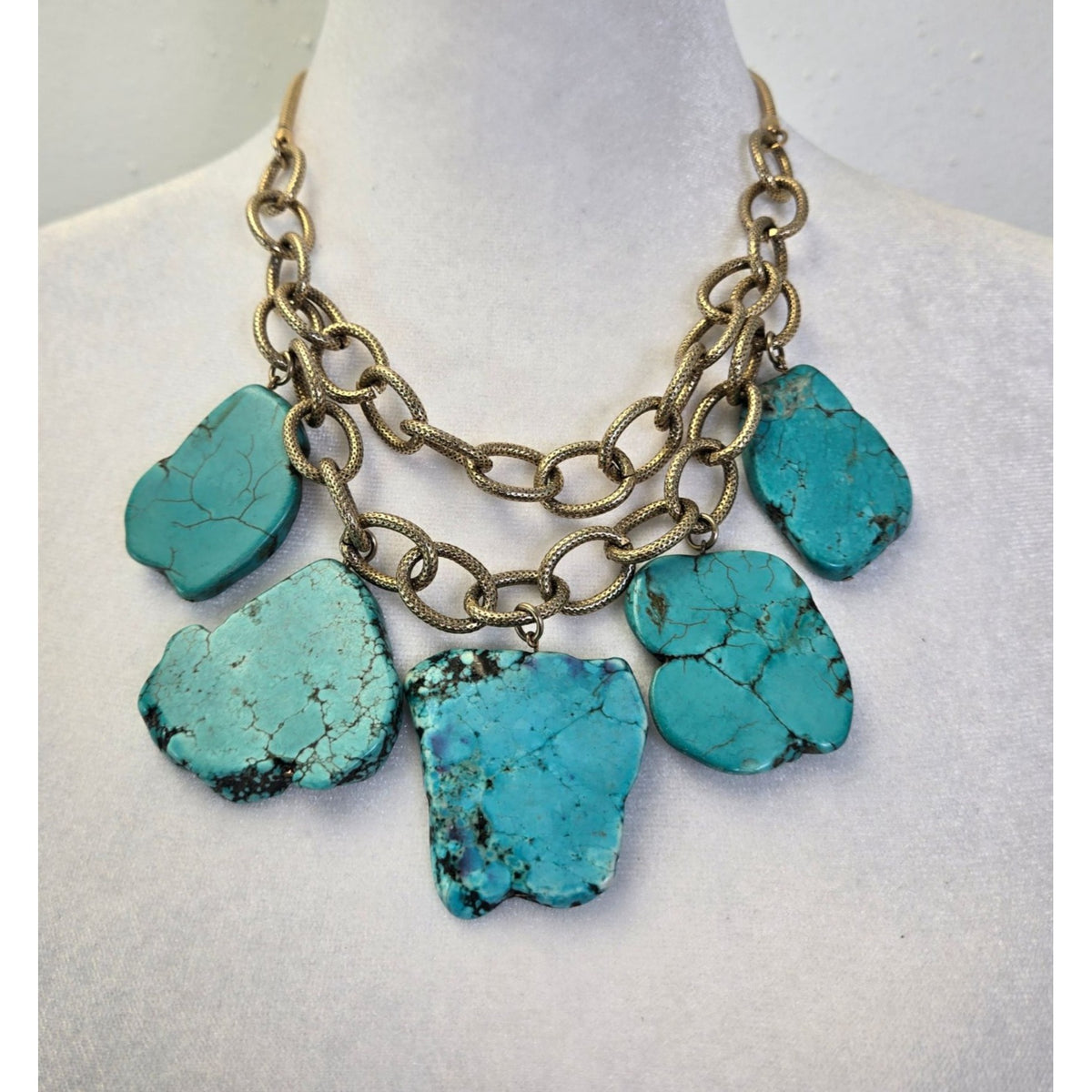 Anthropologie Fairburn Gold Tone and Turquoise Color Statement Necklace
