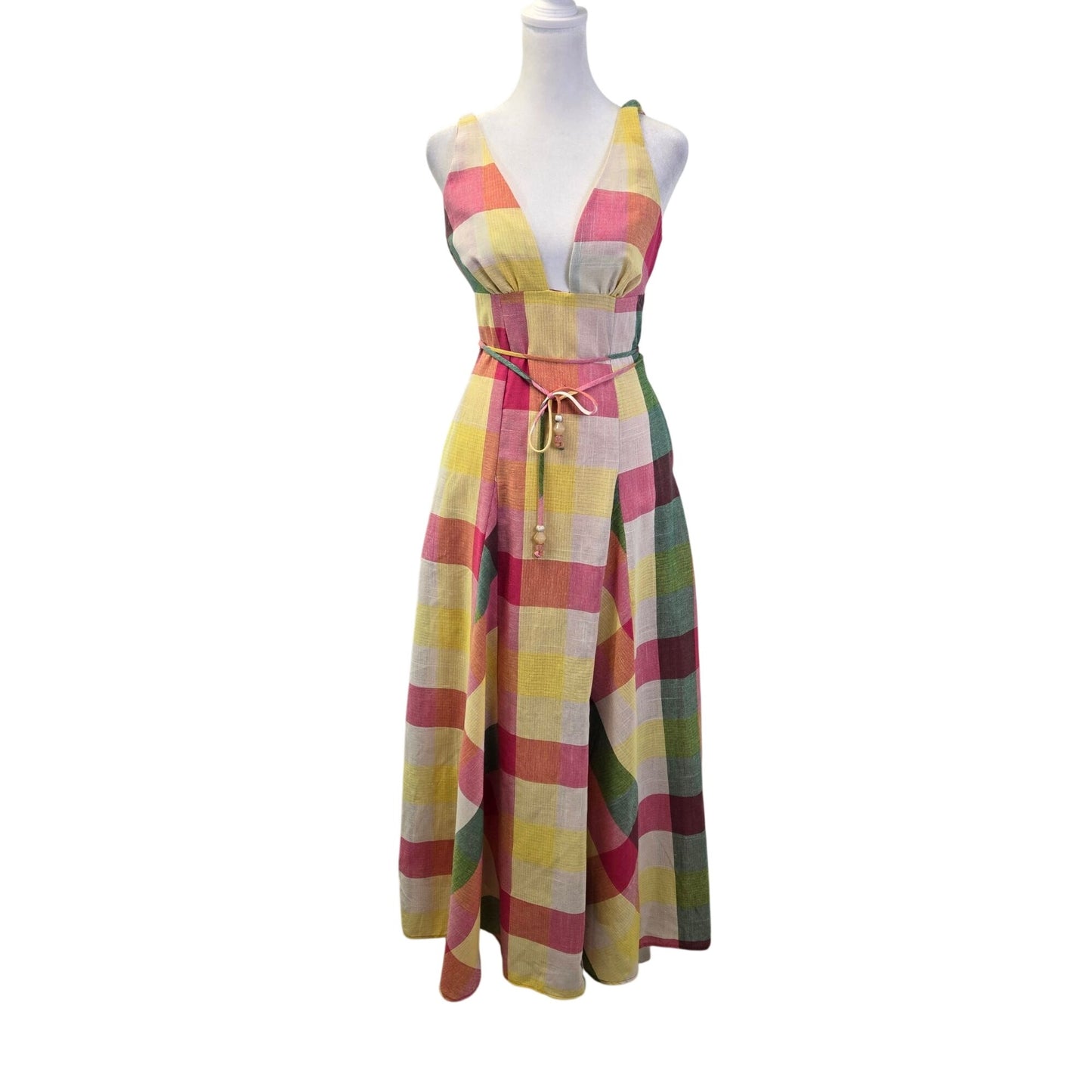 NWOT Just Me by Lulus Jonna Multi-Color Gingham Print Maxi Dress Size XS