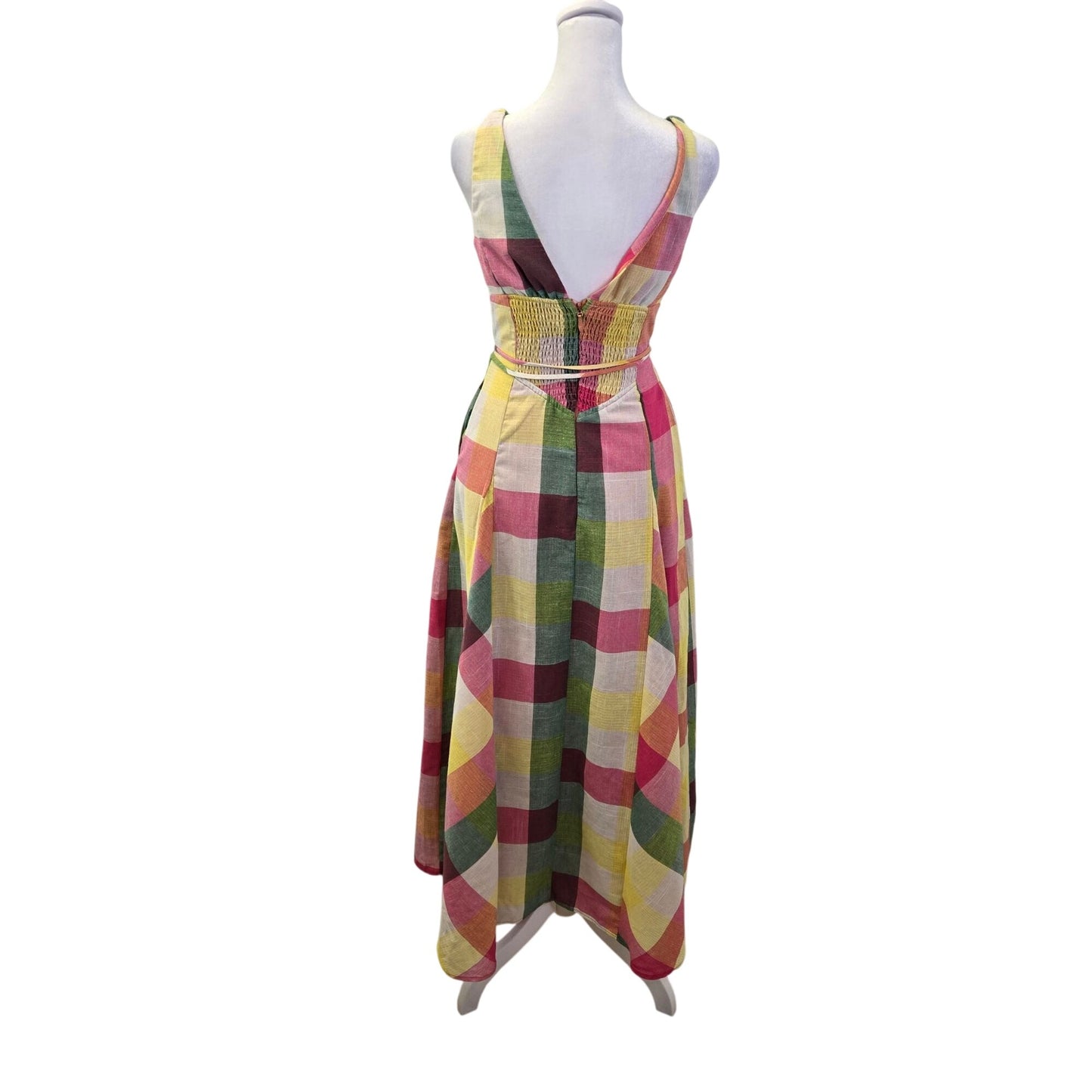 NWOT Just Me by Lulus Jonna Multi-Color Gingham Print Maxi Dress Size XS