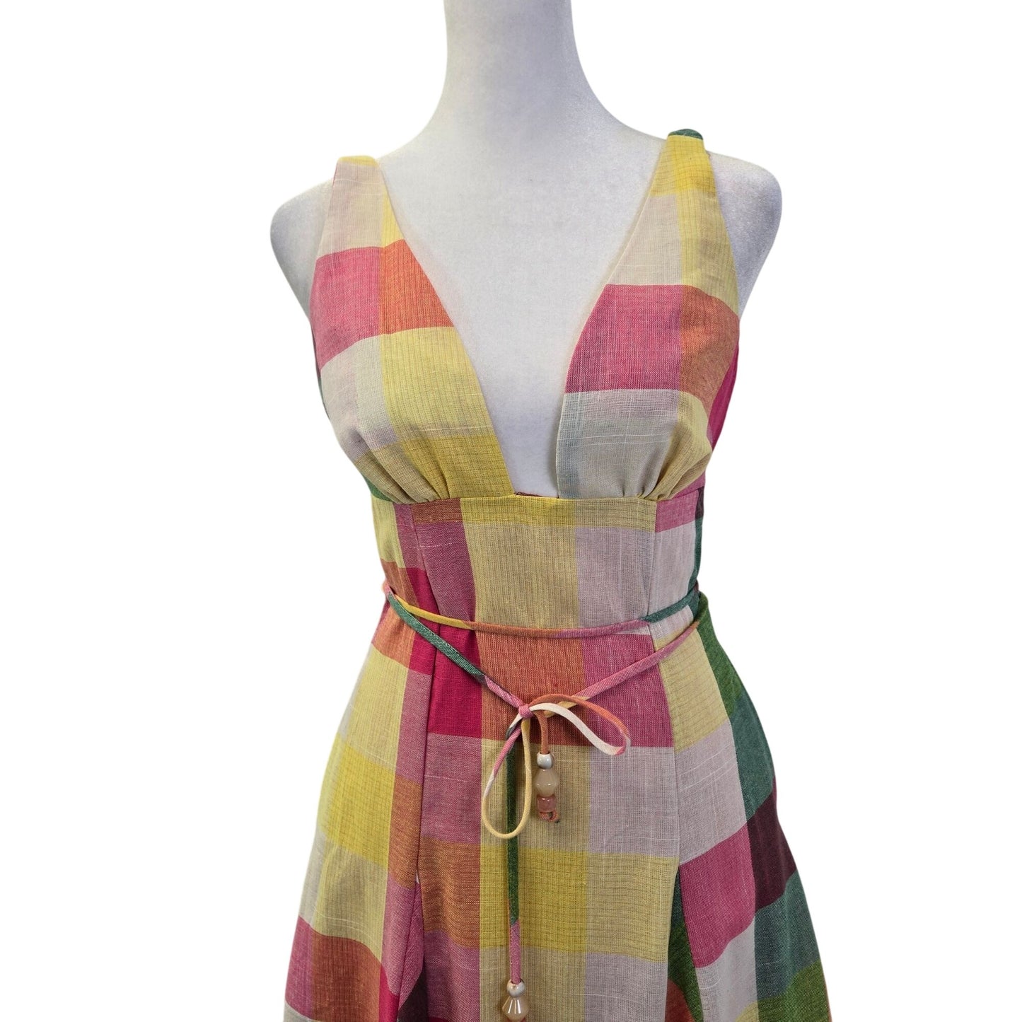 NWOT Just Me by Lulus Jonna Multi-Color Gingham Print Maxi Dress Size XS