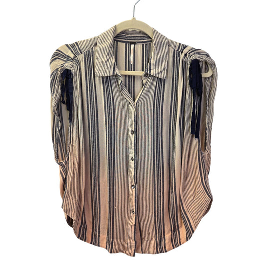 Free People Striped Ombre Tie Cinch Shoulder Button Down Shirt Size XS
