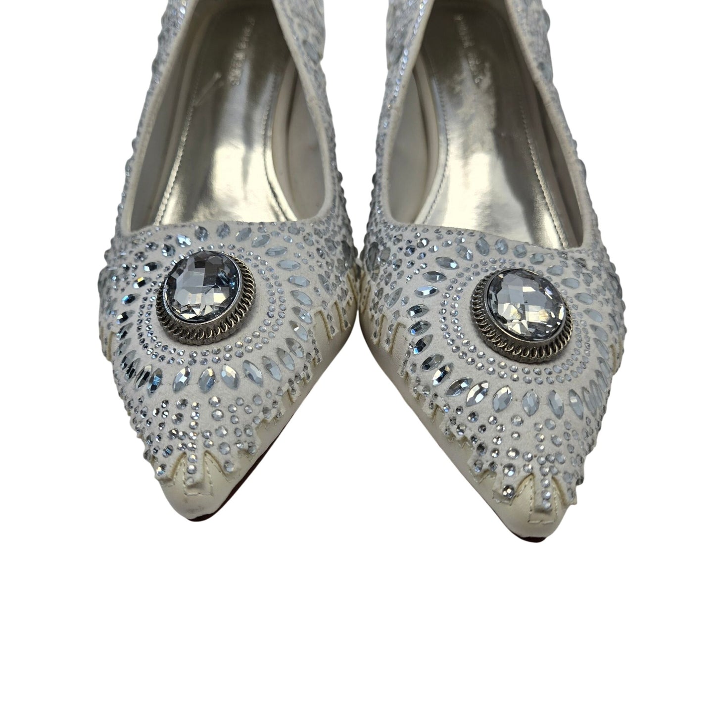 Azalea Wang Alessio Vegan Leather Jewel Embellished Silver Heel Stilettos Size 10