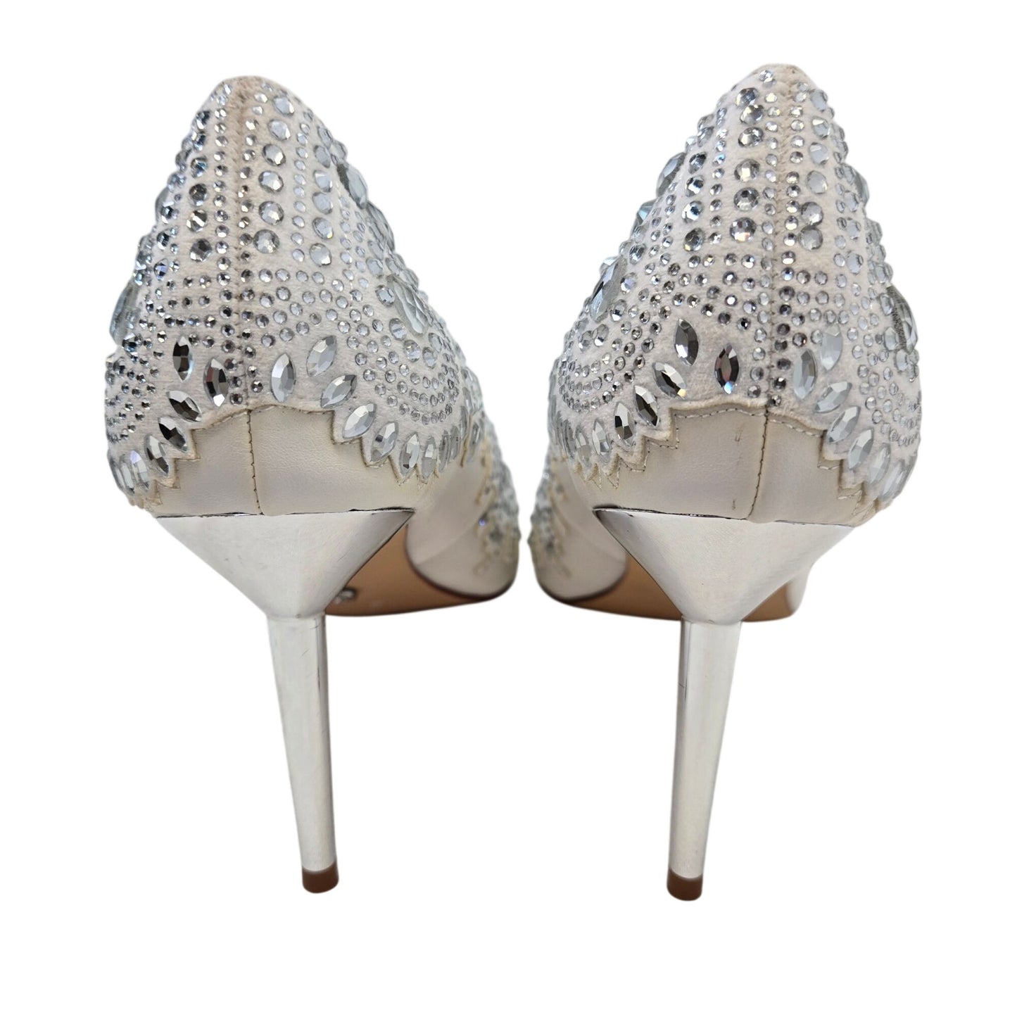 Azalea Wang Alessio Vegan Leather Jewel Embellished Silver Heel Stilettos Size 10