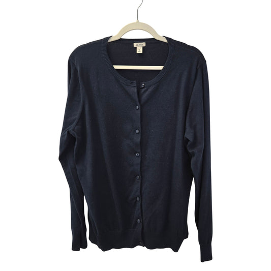 L.L. Bean Supina Cotton Blend Navy Blue Cardigan Sweater Size XL