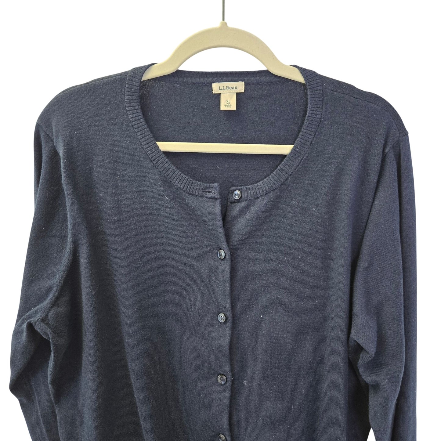 L.L. Bean Supina Cotton Blend Navy Blue Cardigan Sweater Size XL