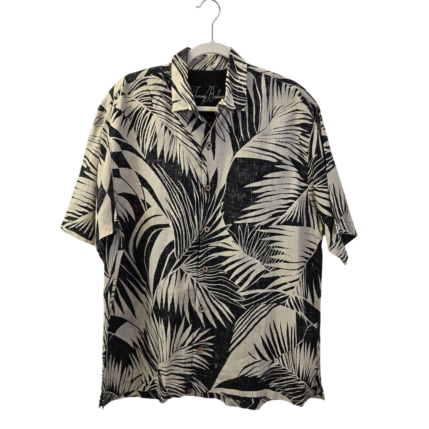 Tommy Bahama 100% Linen Palm Print Short Sleeve Button Down Shirt Size Large