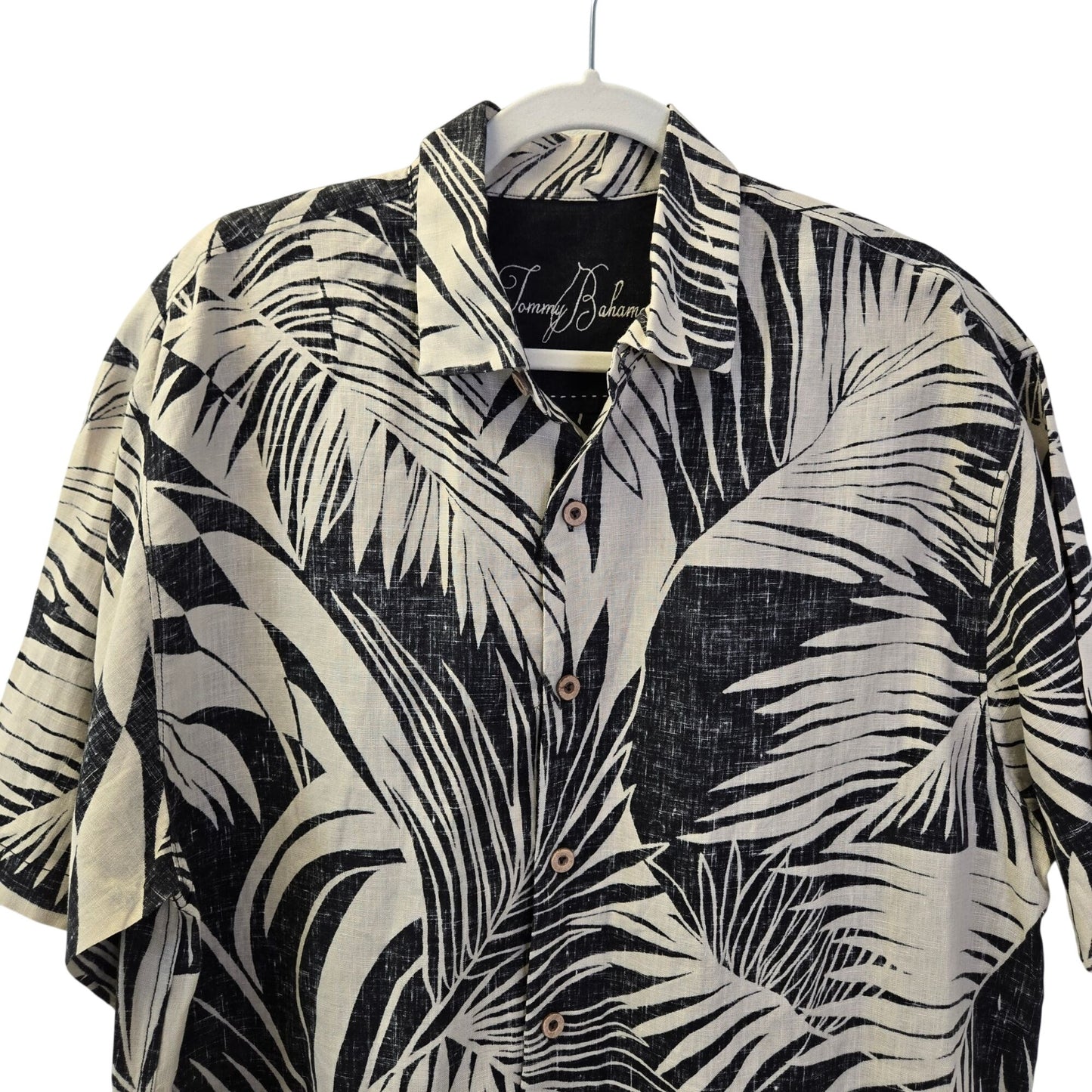 Tommy Bahama 100% Linen Palm Print Short Sleeve Button Down Shirt Size Large