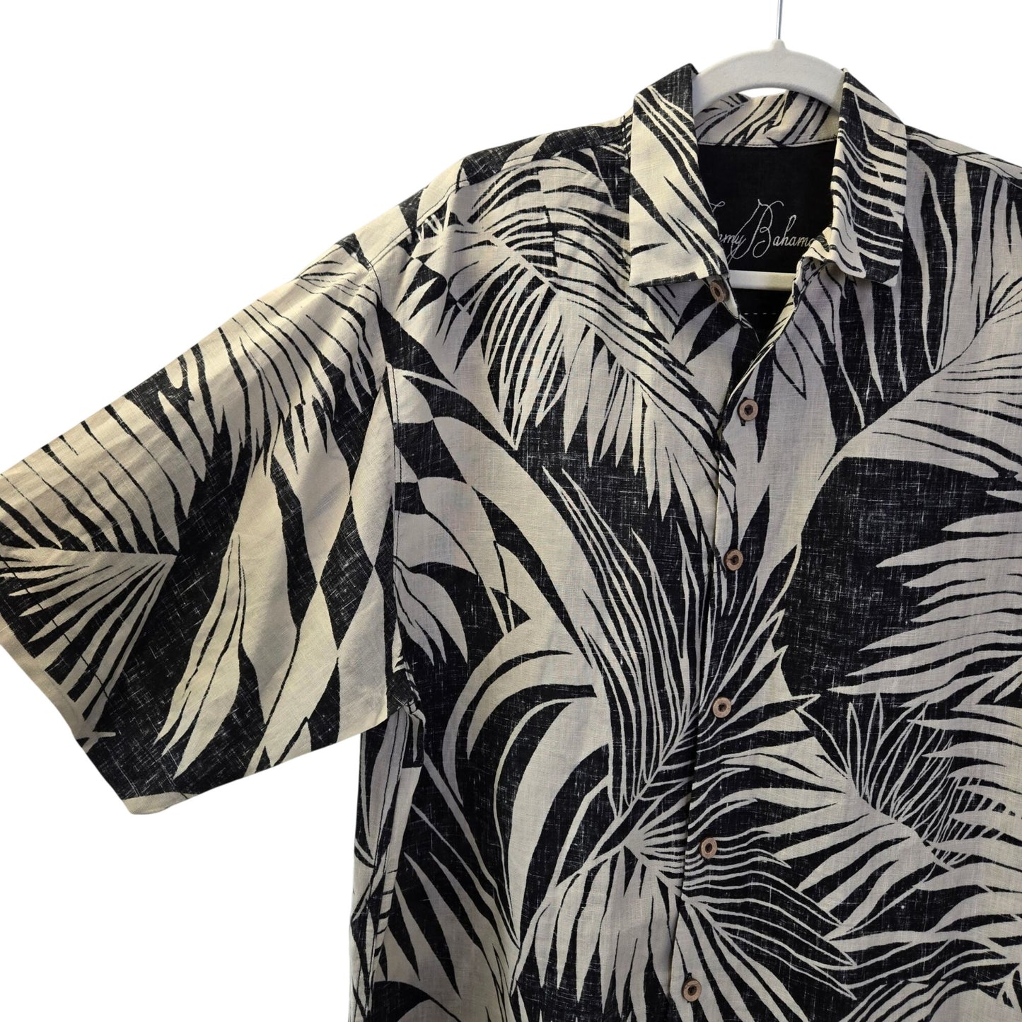 Tommy Bahama 100% Linen Palm Print Short Sleeve Button Down Shirt Size Large