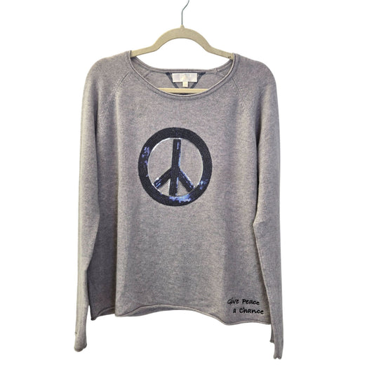 Lisa Todd 100% Cashmere Give Peace a Chance Sequin Embellished Crewneck Sweater Size XL