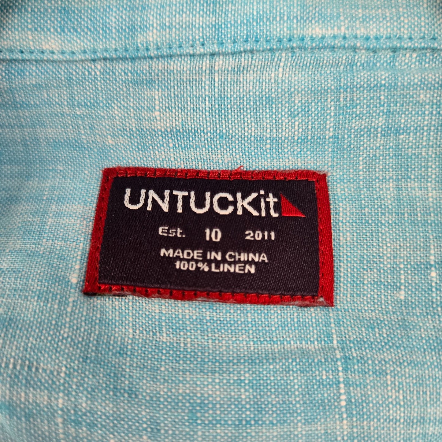 NWT UNTUCKit Blush-Aqua 100% Linen Long Sleeve Button Down Shirt Size 10