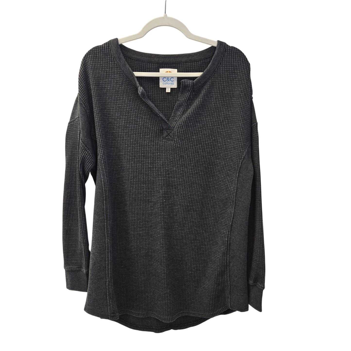 C&C California Waffle Knit V-Neck Sweatshirt Size Large