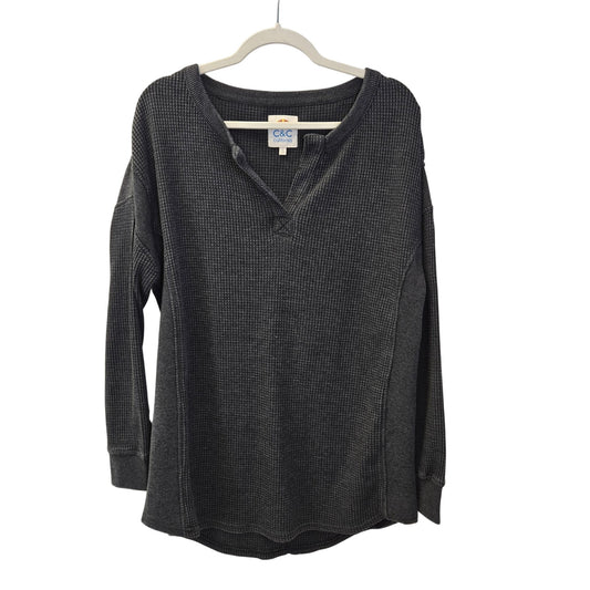 C&C California Waffle Knit V-Neck Sweatshirt Size Large