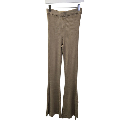 NWT Michael Costello x Revolve Alessa Gold Metallic Knit Split Hem Pants Size Medium