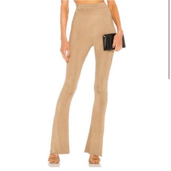 NWT Michael Costello x Revolve Alessa Gold Metallic Knit Split Hem Pants Size Medium
