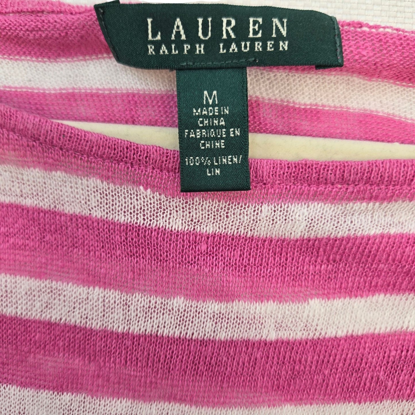 Lauren Ralph Lauren 100% Linen Striped Crewneck Top Size Medium
