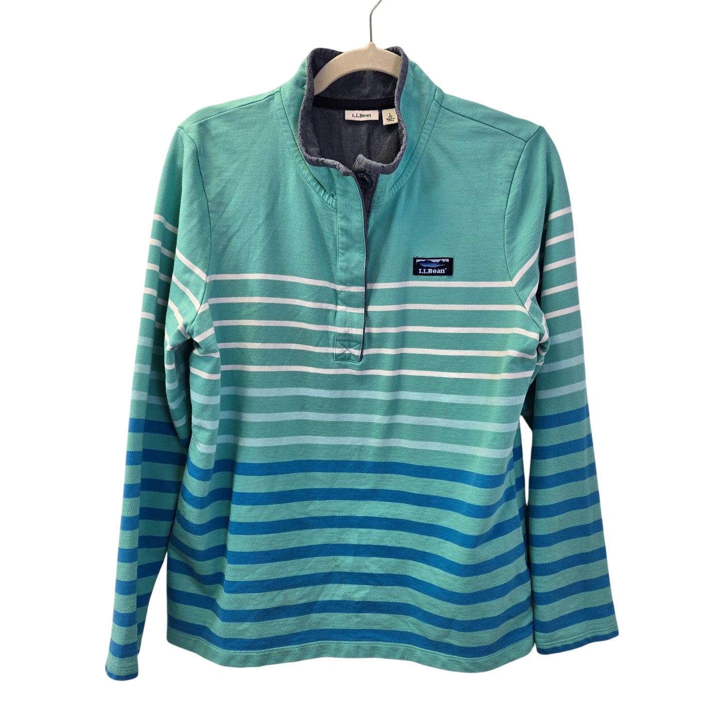L.L. Bean Striped Half Button Cotton Rugby Shirt Size Large