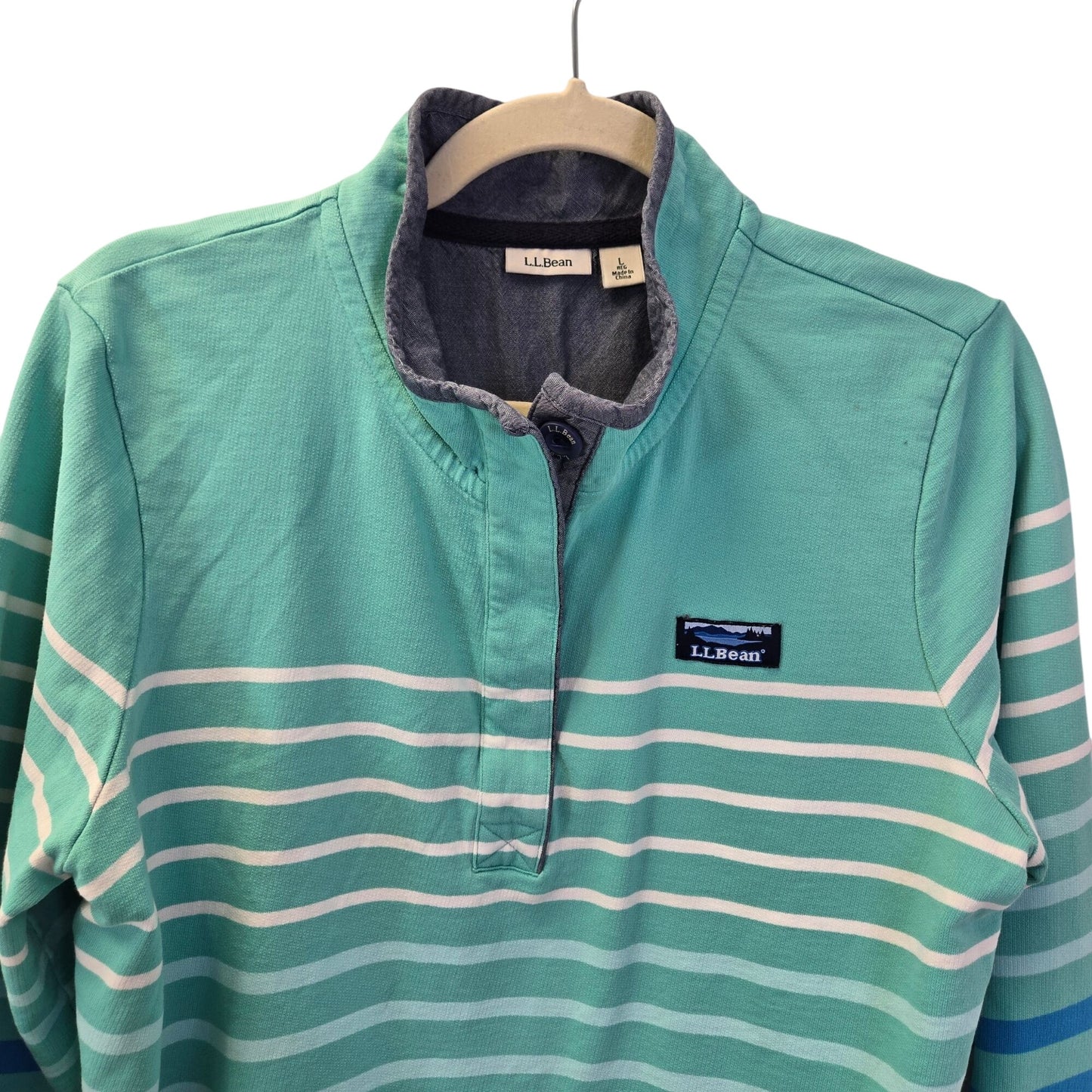 L.L. Bean Striped Half Button Cotton Rugby Shirt Size Large