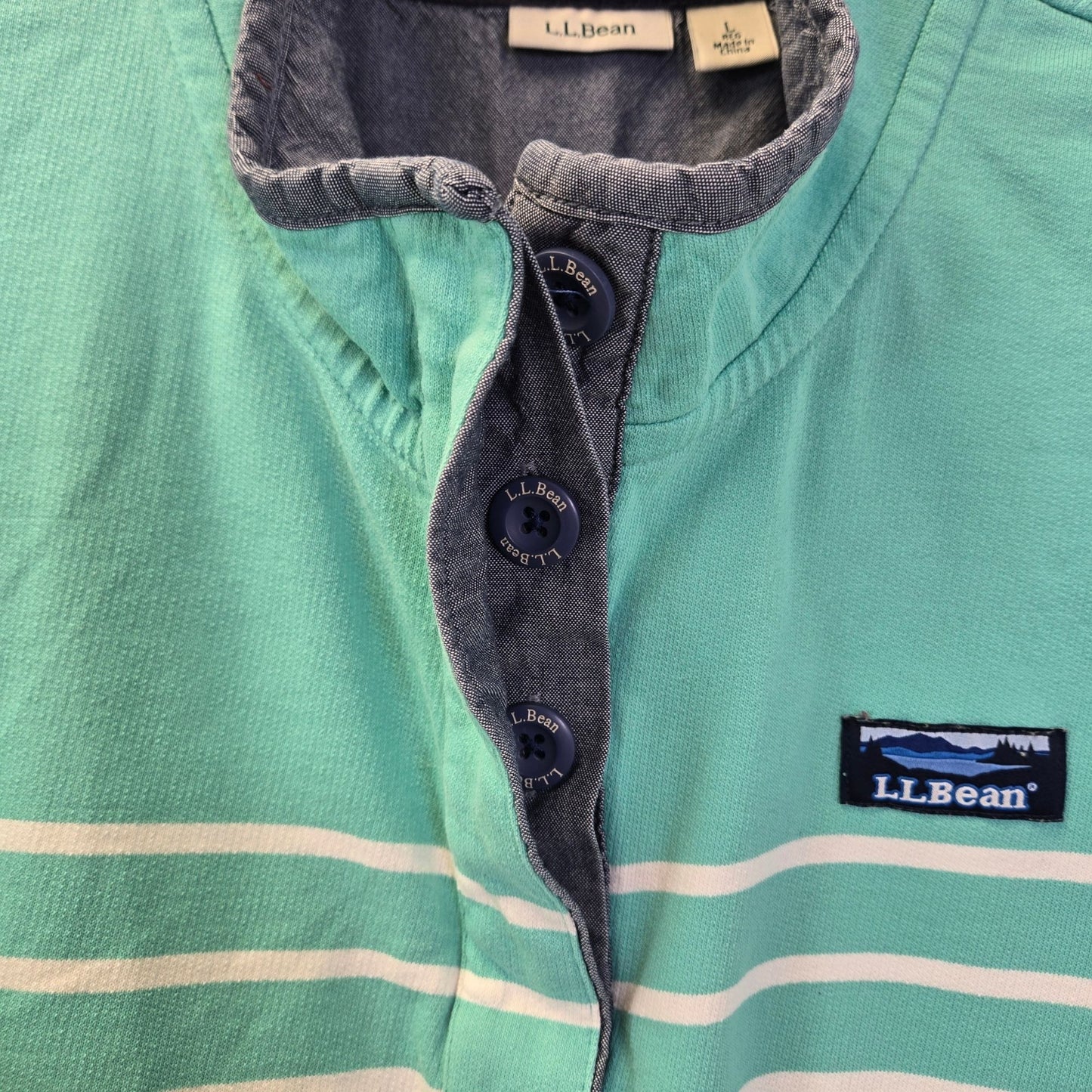 L.L. Bean Striped Half Button Cotton Rugby Shirt Size Large