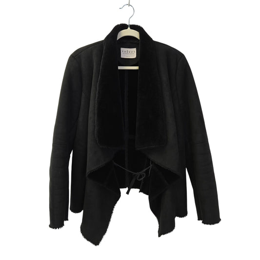 Velvet by Graham & Spencer Faux Suede Faux Fur Drape Neck Jacket Size Small