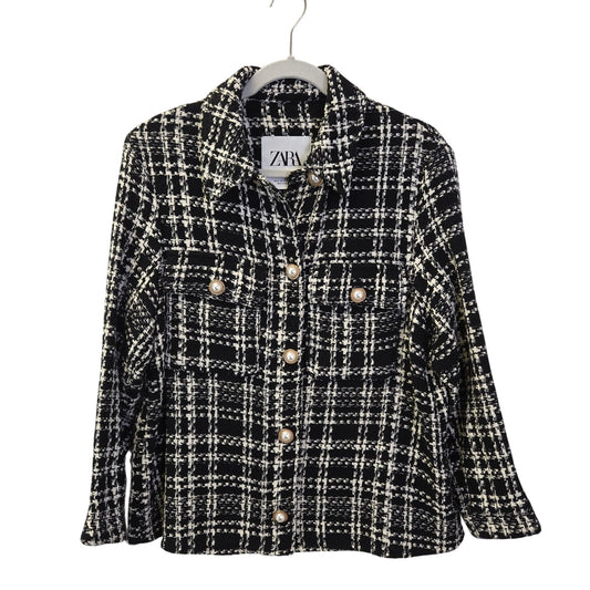 Zara Tweed Cotton Blend Pearlized Button Closure Shacket Size Medium