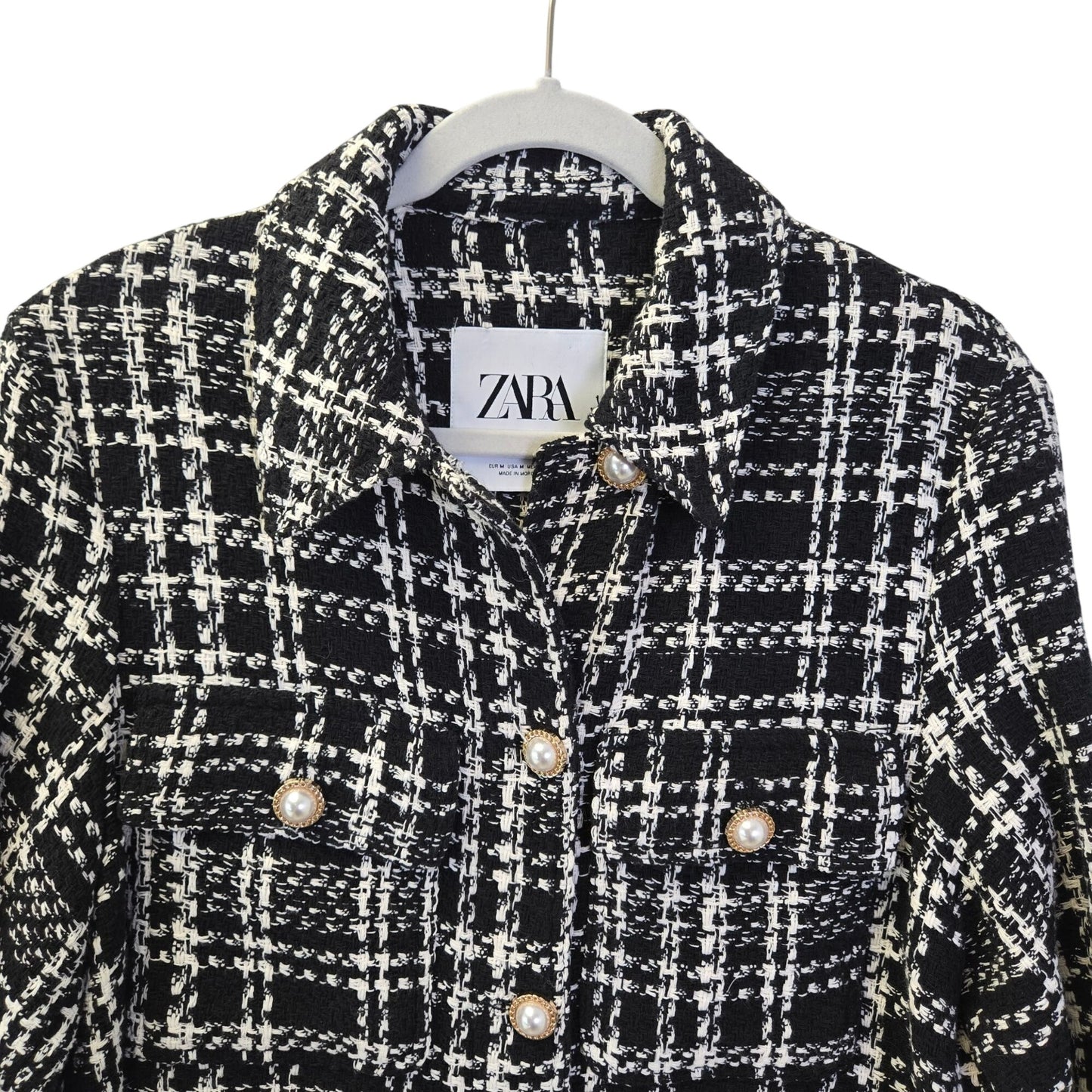 Zara Tweed Cotton Blend Pearlized Button Closure Shacket Size Medium