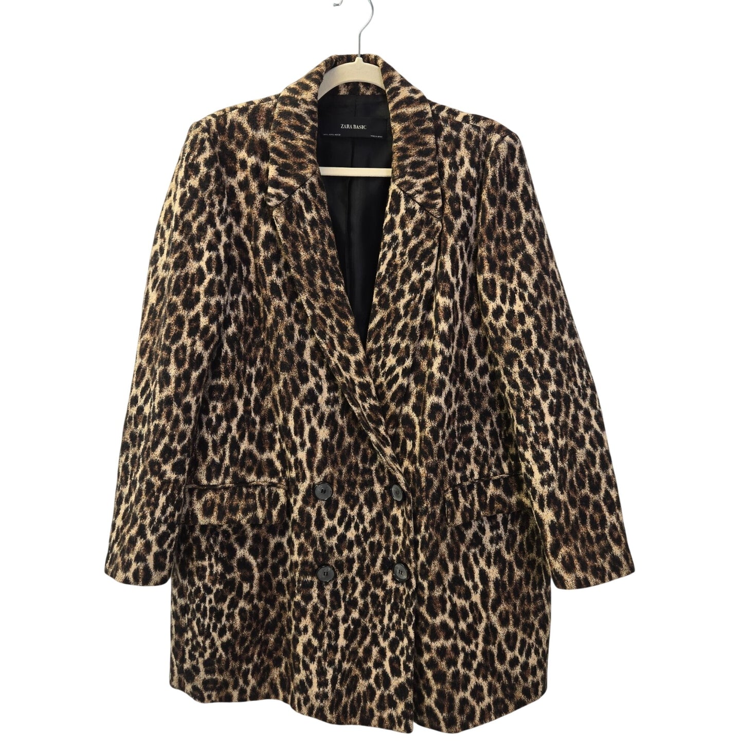 Zara Basic Leopard Print Double Breasted Peacoat Size XL
