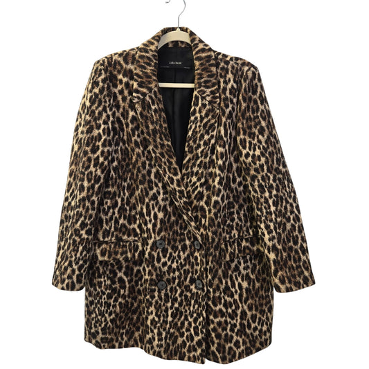 Zara Basic Leopard Print Double Breasted Peacoat Size XL