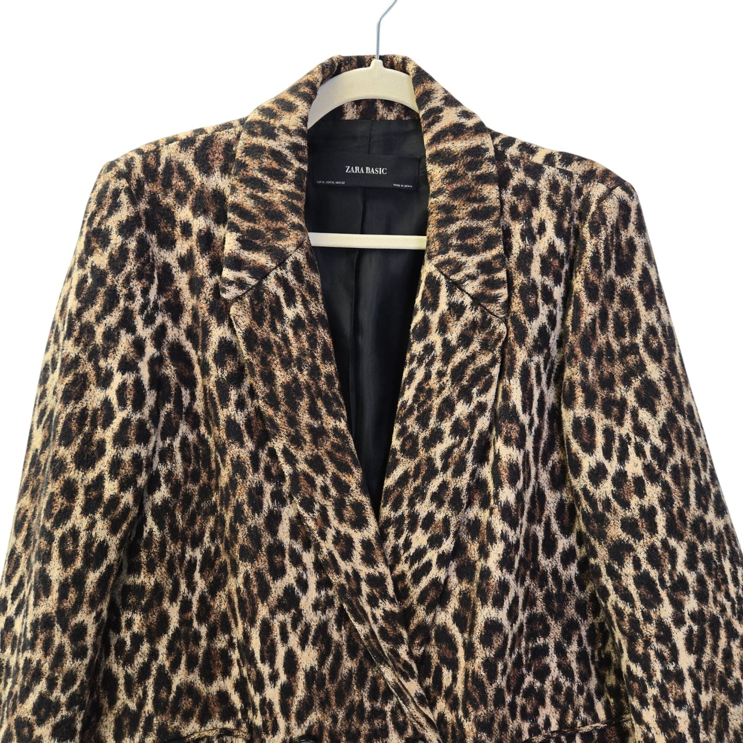 Zara Basic Leopard Print Double Breasted Peacoat Size XL