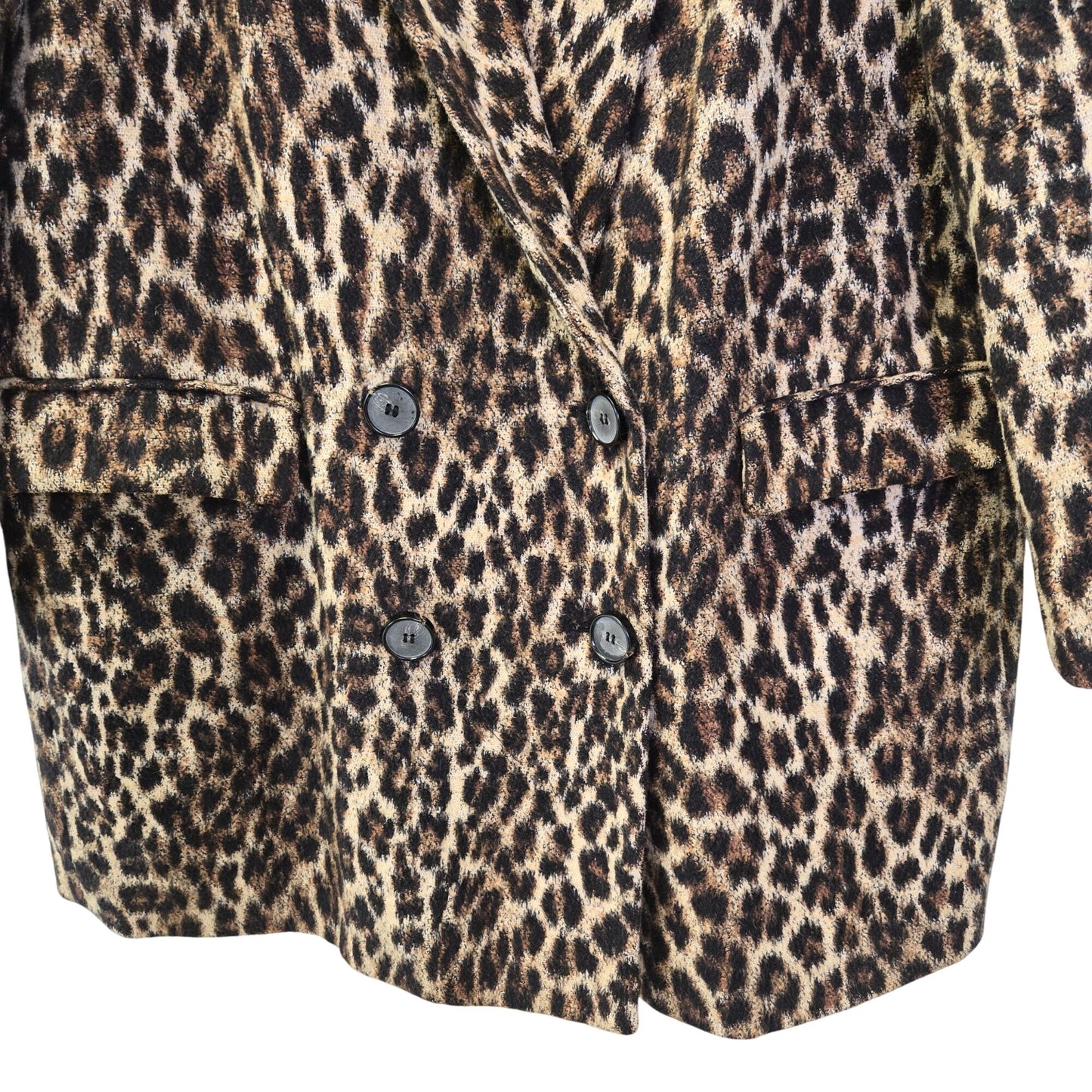 Zara Basic Leopard Print Double Breasted Peacoat Size XL