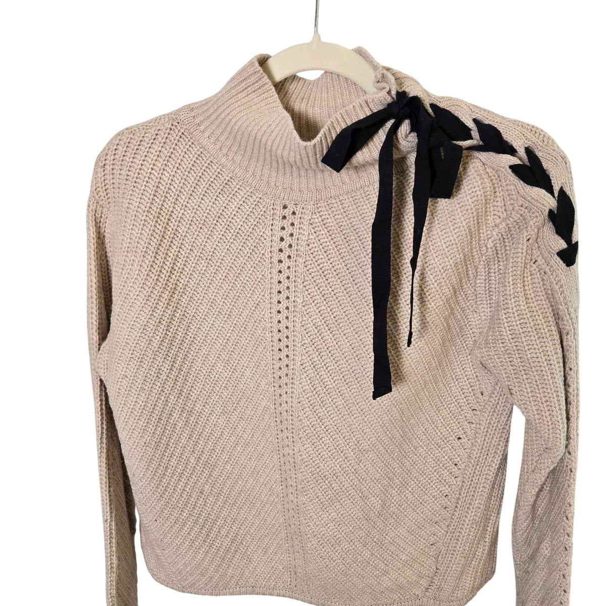 Veronica Beard Thandie Wool & Cashmere Blend Tie Neck Sweater Size Small