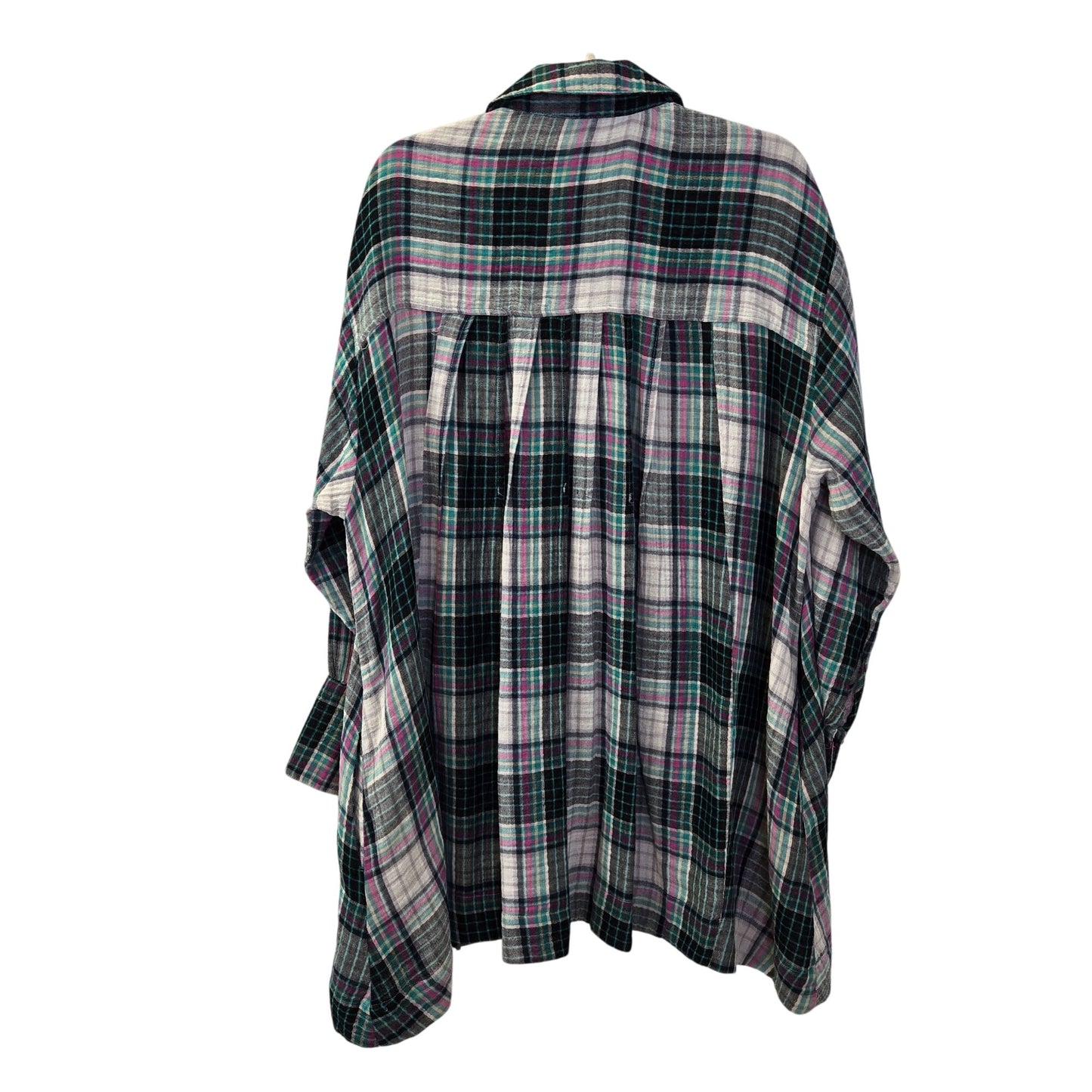 Free People Voyager Plaid Gauzy Button Down Shirt Dress Size Medium