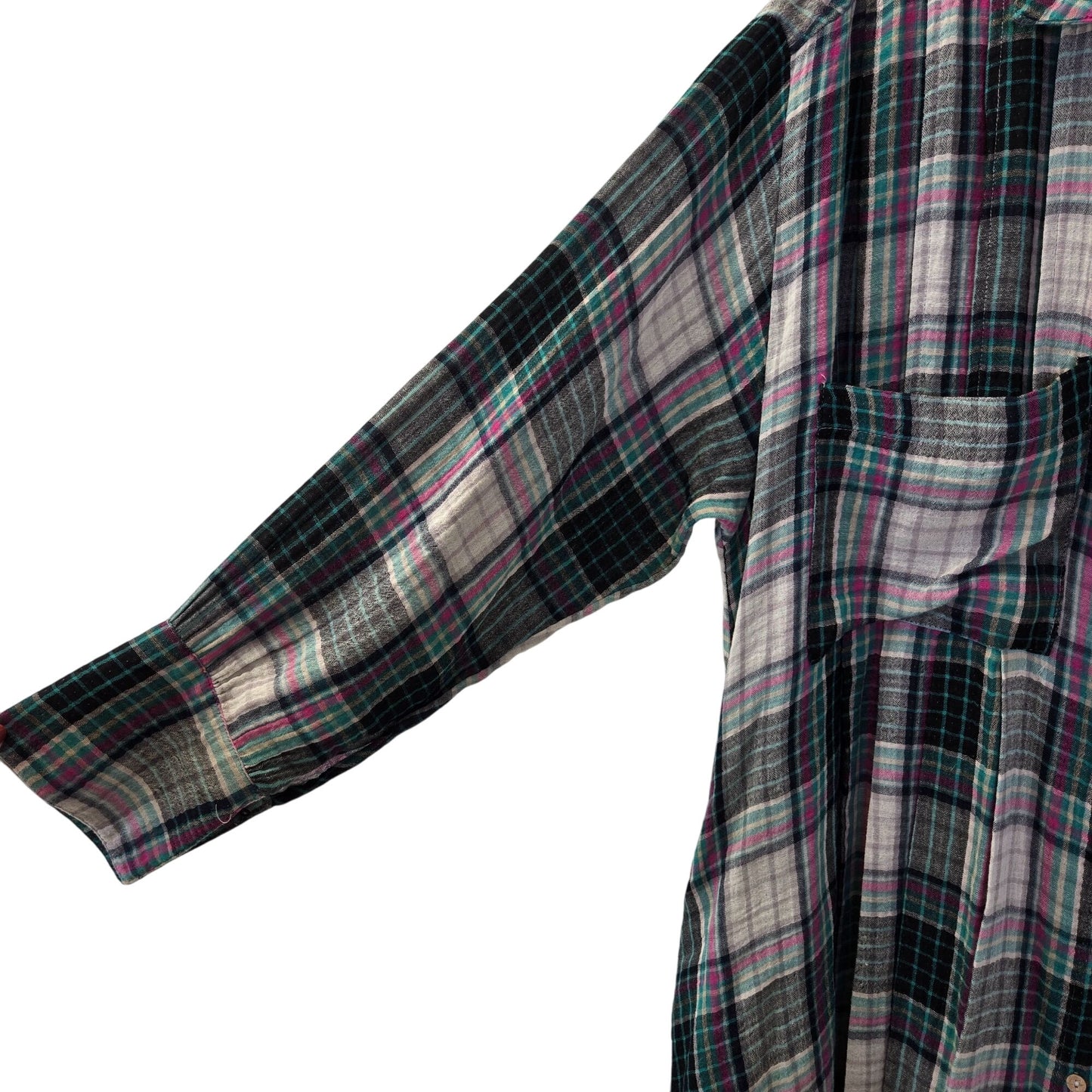 Free People Voyager Plaid Gauzy Button Down Shirt Dress Size Medium
