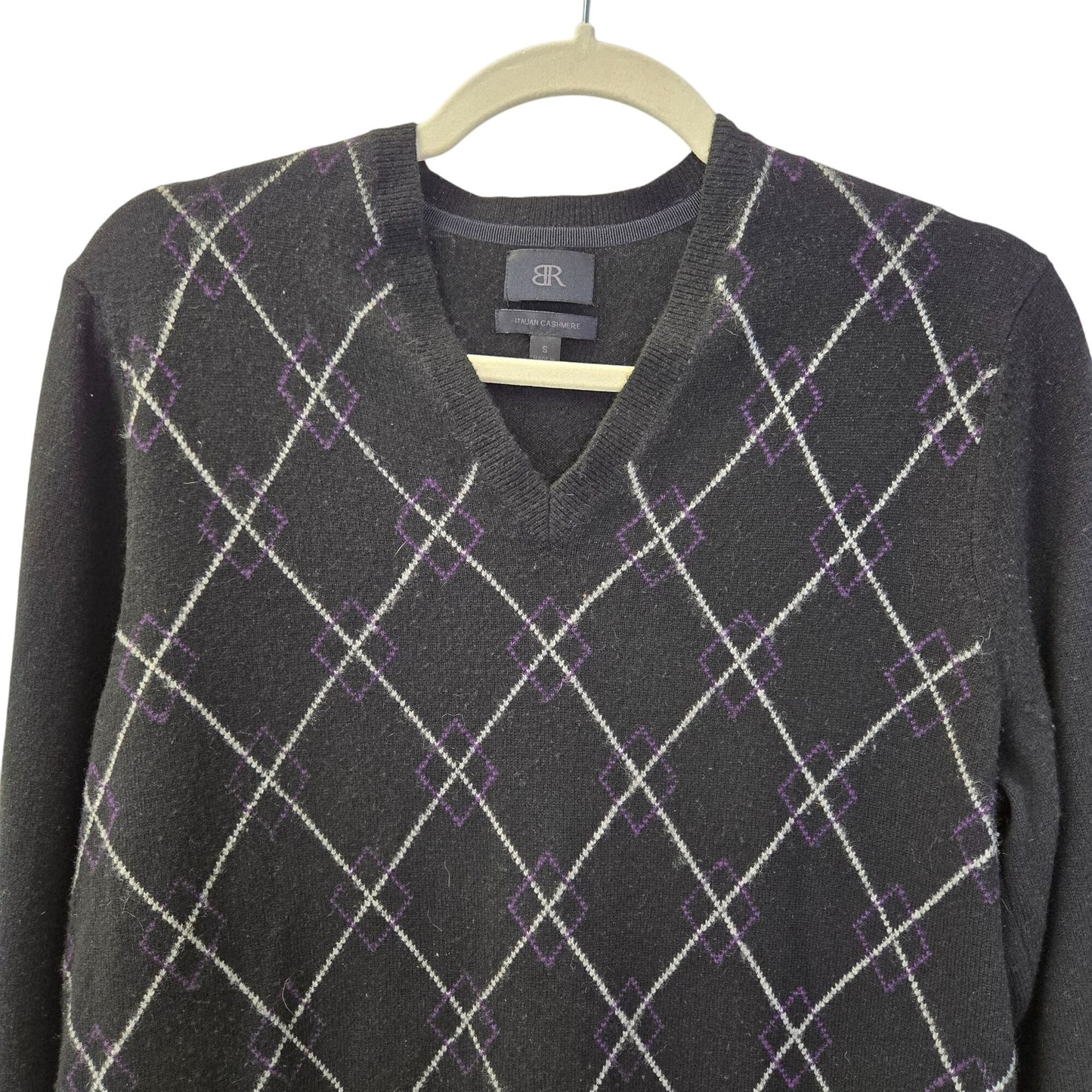 Banana Republic 100% Italian Cashmere Argyle V-Neck Sweater Size Small