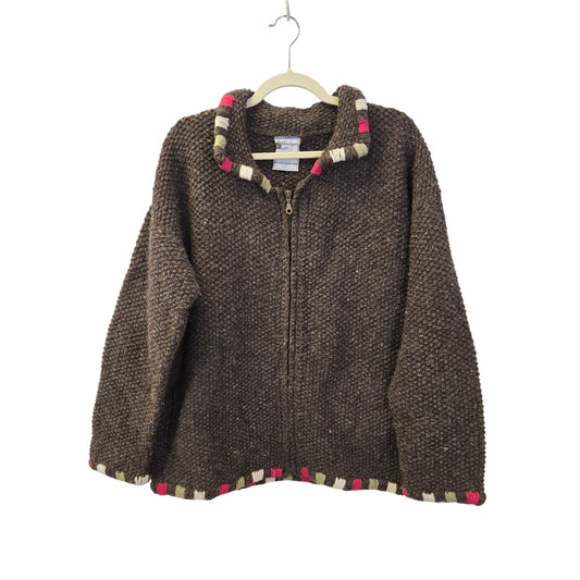 Bolivian Imports by Lucy 100% Wool Handmade Zip Cardigan Sweater Size 3XL (est)