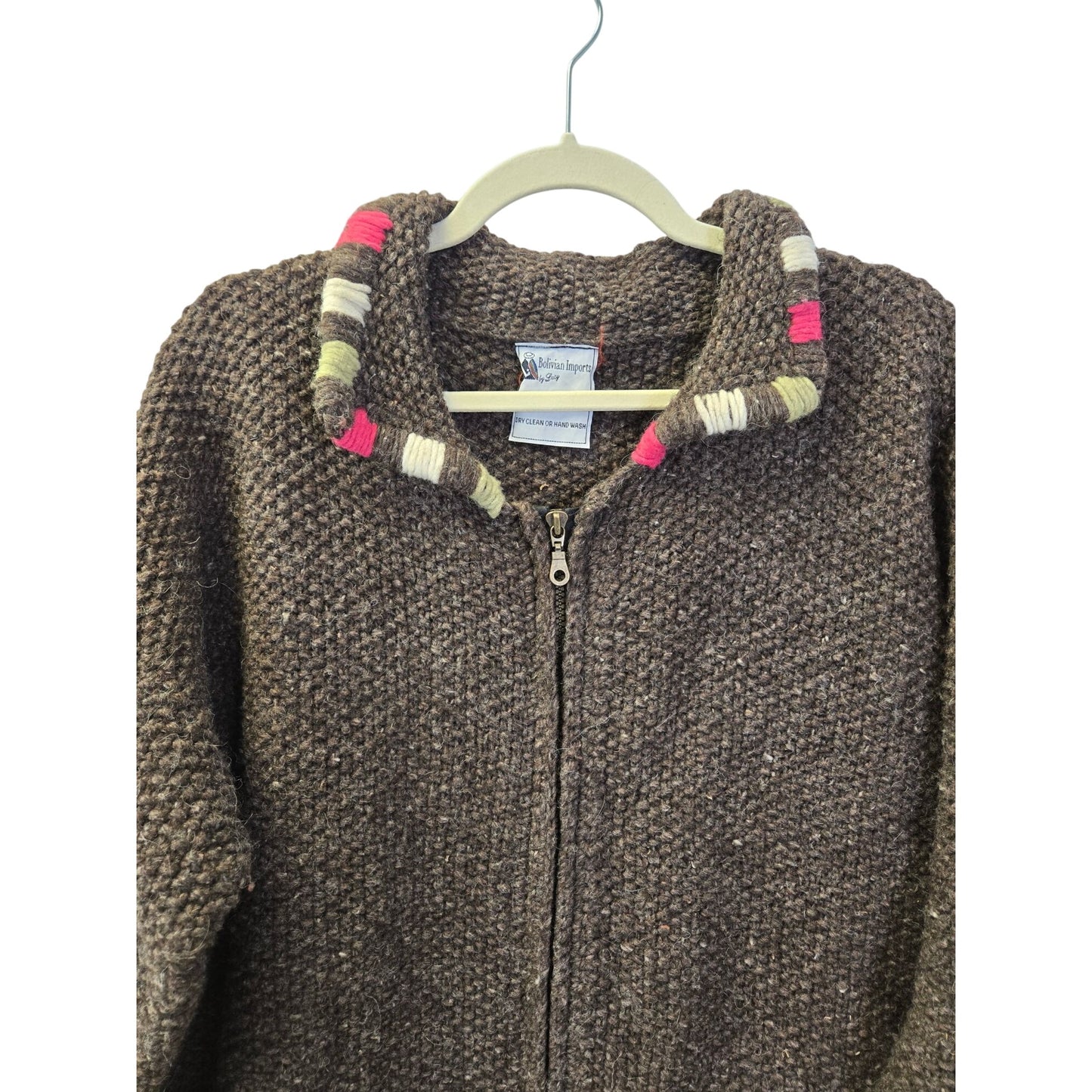 Bolivian Imports by Lucy 100% Wool Handmade Zip Cardigan Sweater Size 3XL (est)