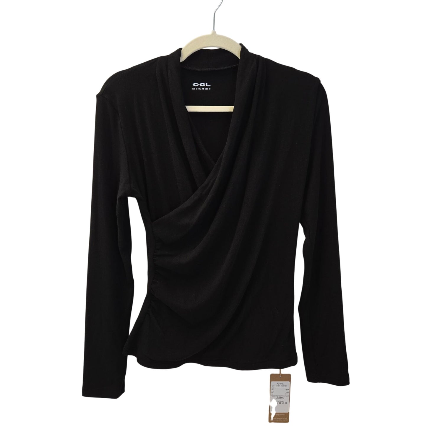 NWT OGL Surplice Wrap Side Ruched Long Sleeve Top Size Medium