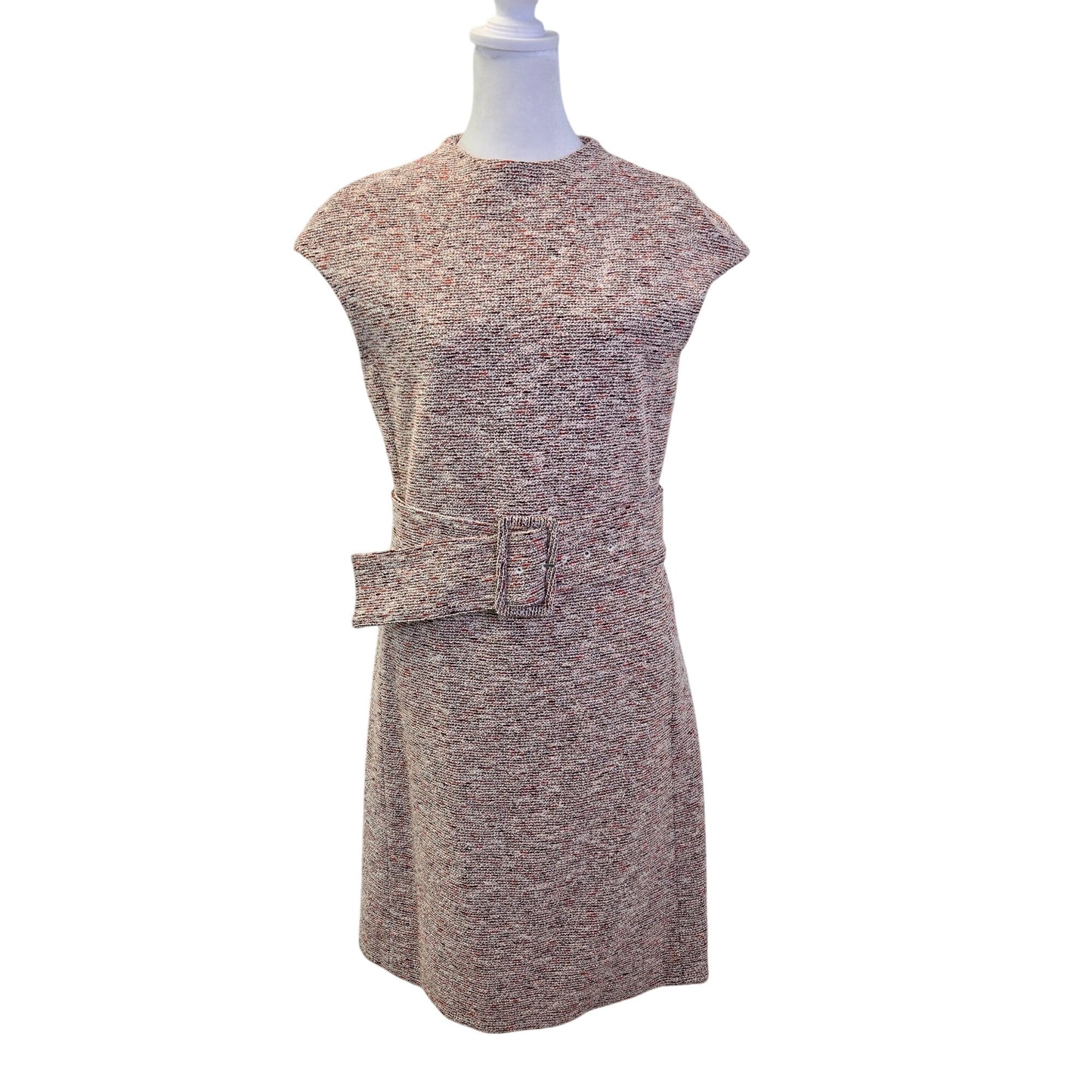 Theory Fancy Tweed Mod Belted Mini Shift Dress Size 8
