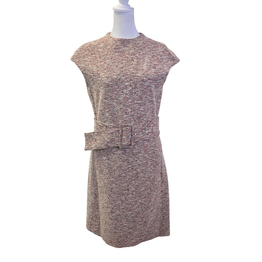 Theory Fancy Tweed Mod Belted Mini Shift Dress Size 8