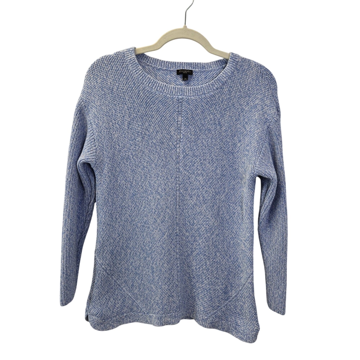 Talbots 100% Pima Cotton Heathered Blue Crewneck Sweater Size L Petite