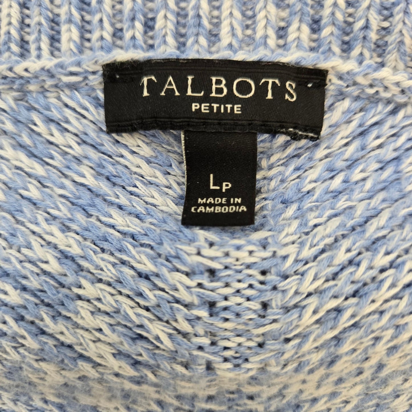 Talbots 100% Pima Cotton Heathered Blue Crewneck Sweater Size L Petite
