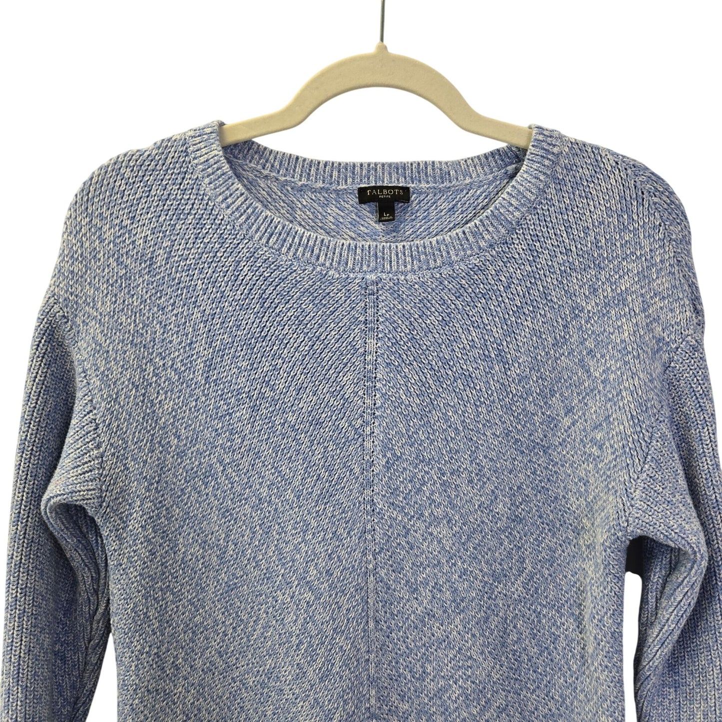 Talbots 100% Pima Cotton Heathered Blue Crewneck Sweater Size L Petite