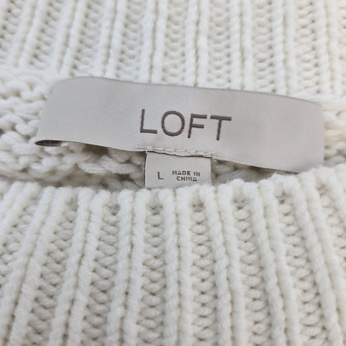 Loft Crochet Diamond Pattern Pom Pom Crewneck Sweater Size Large