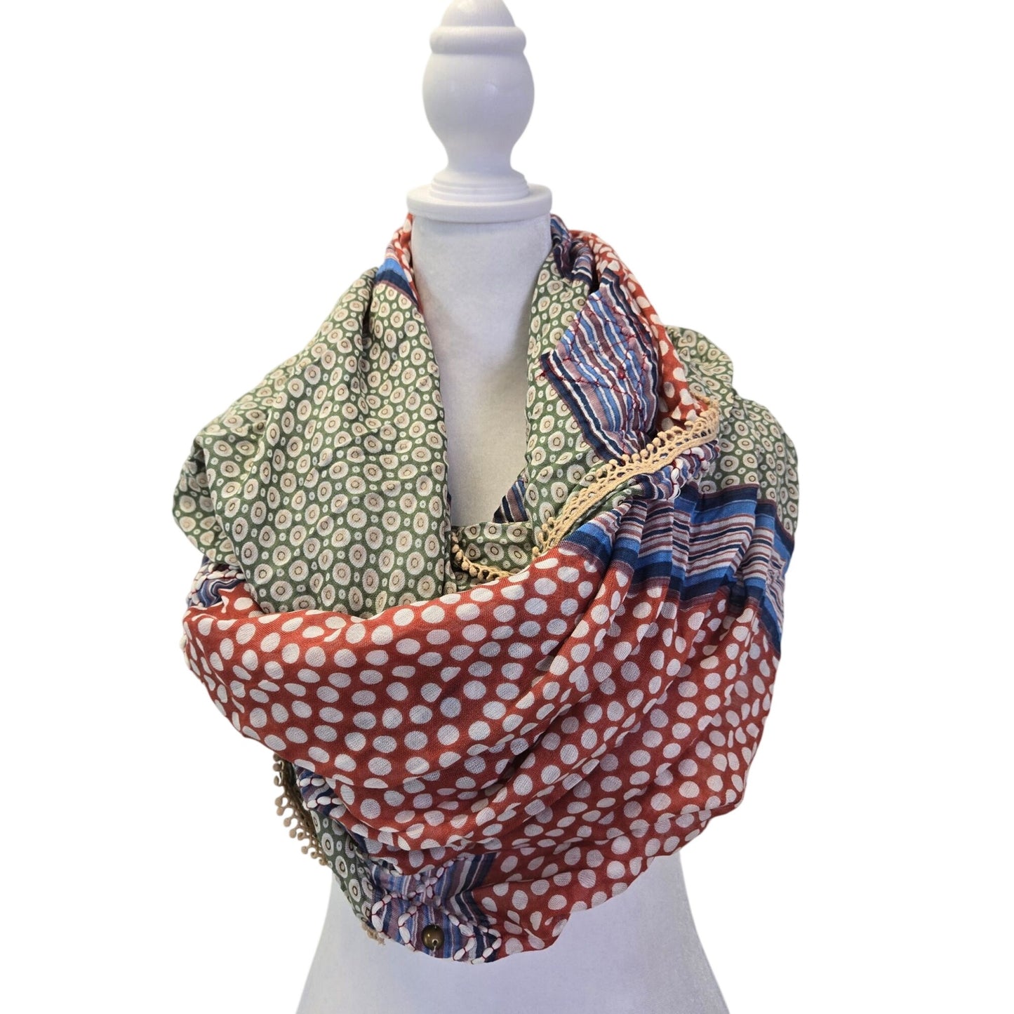 NWT Anthropologie 100% Rayon Dot Print Embroidered Infinity Scarf