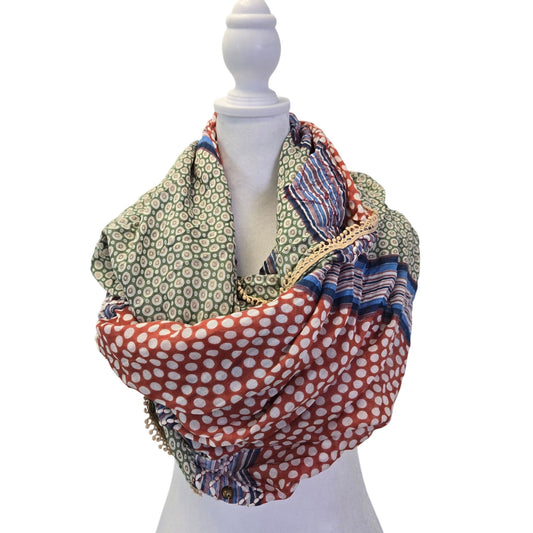 NWT Anthropologie 100% Rayon Dot Print Embroidered Infinity Scarf